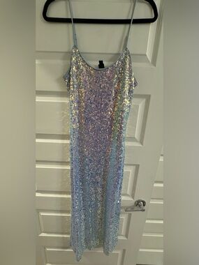 wild fable Iridescent Sequin Slip Midi Dress - Light Blue/Pearl